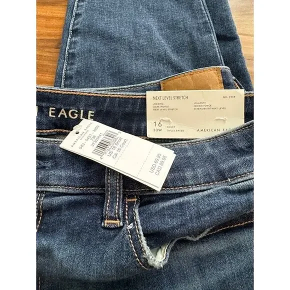 American Eagle Jegging Next Level Stretch Low Rise 16 Short 33W Dark Indigo- NWT - Picture 6 of 6